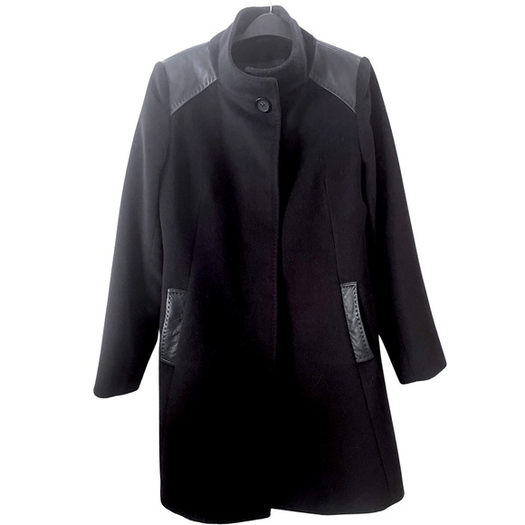 Stunning Cinzia Rocca Fine Fabric Pure Virgin Wool Coat With Leather Accents